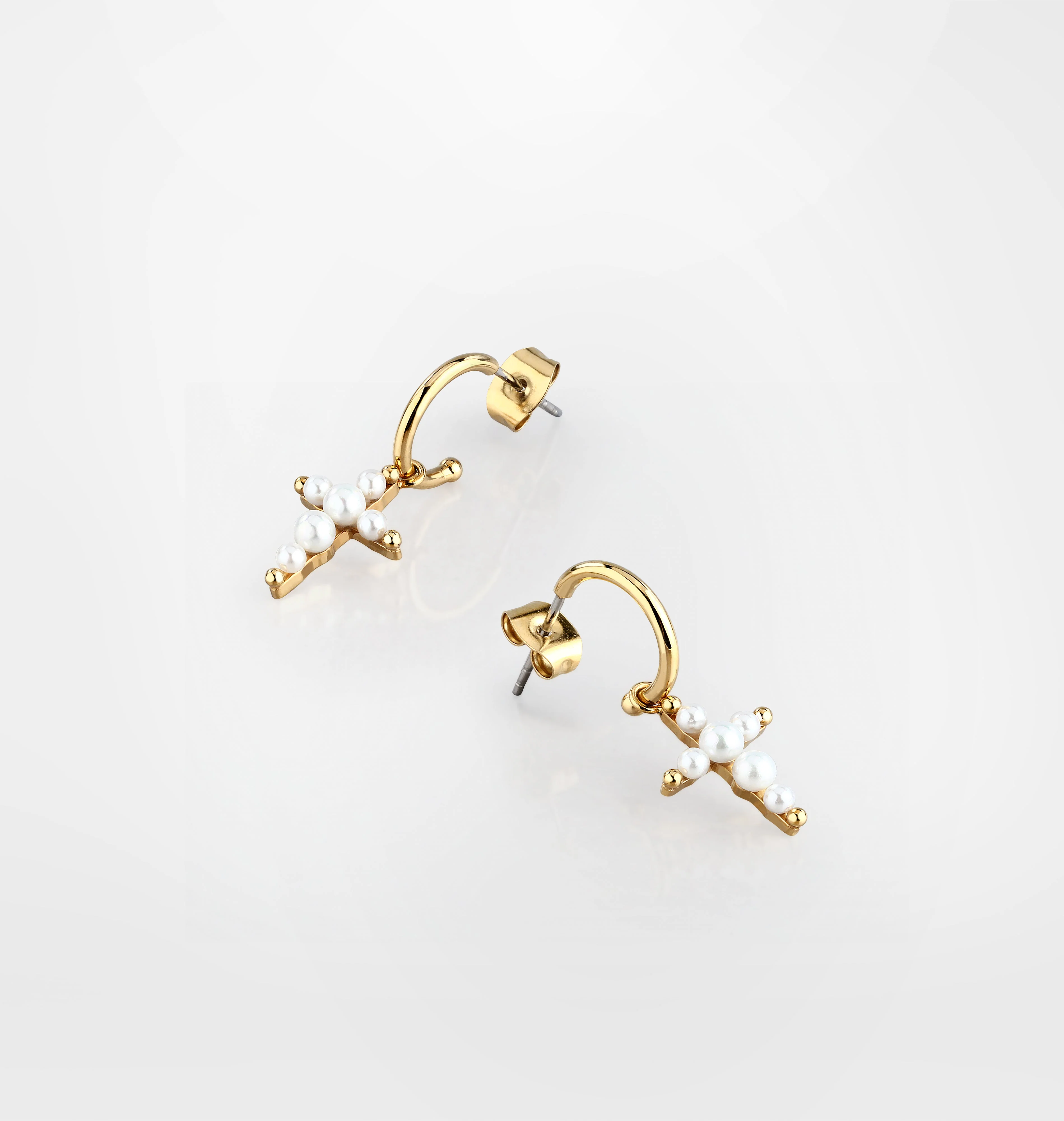 EARRINGS WITH SMALL PEARL CROSS PENDANT