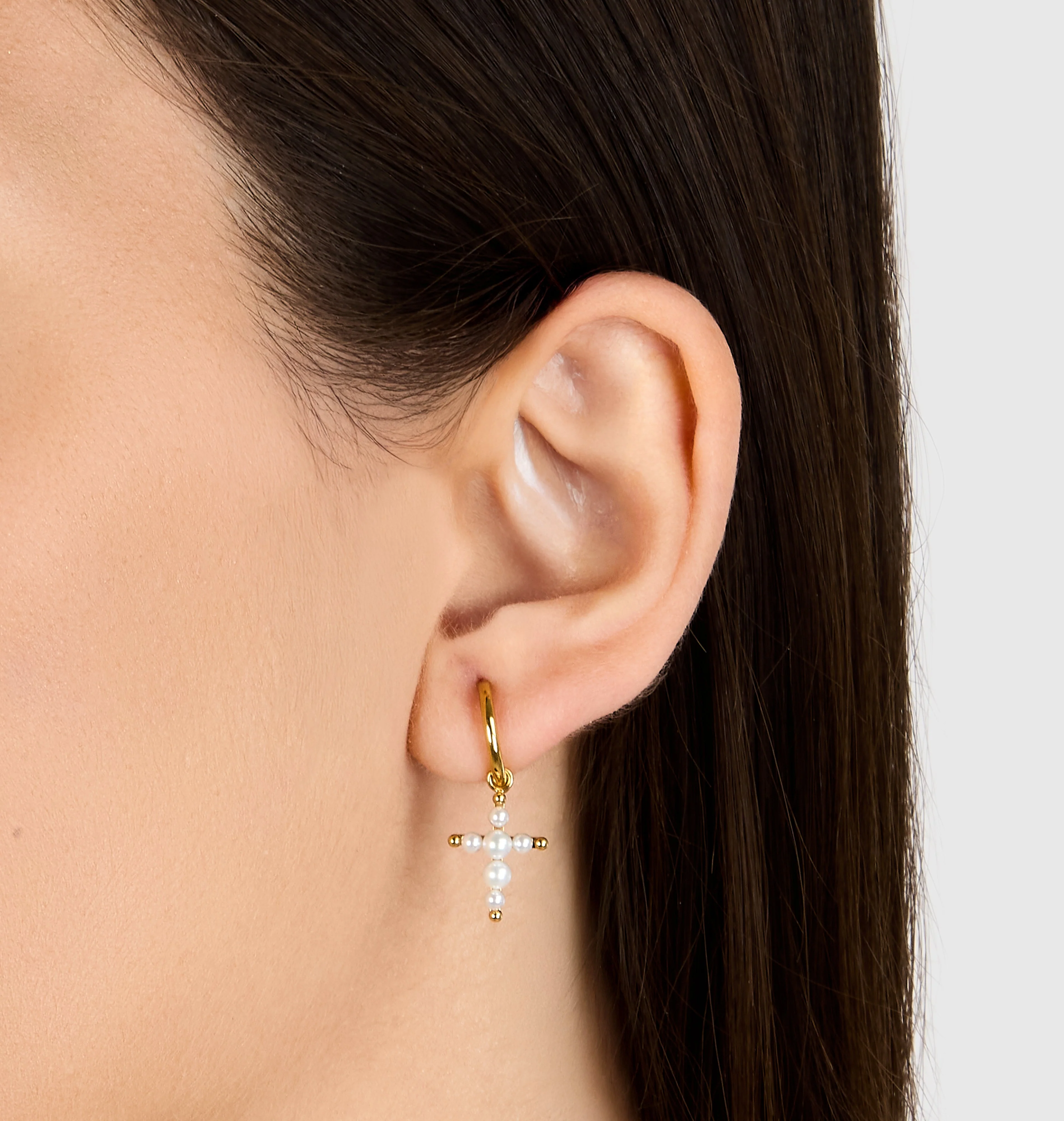 EARRINGS WITH SMALL PEARL CROSS PENDANT - Image 2