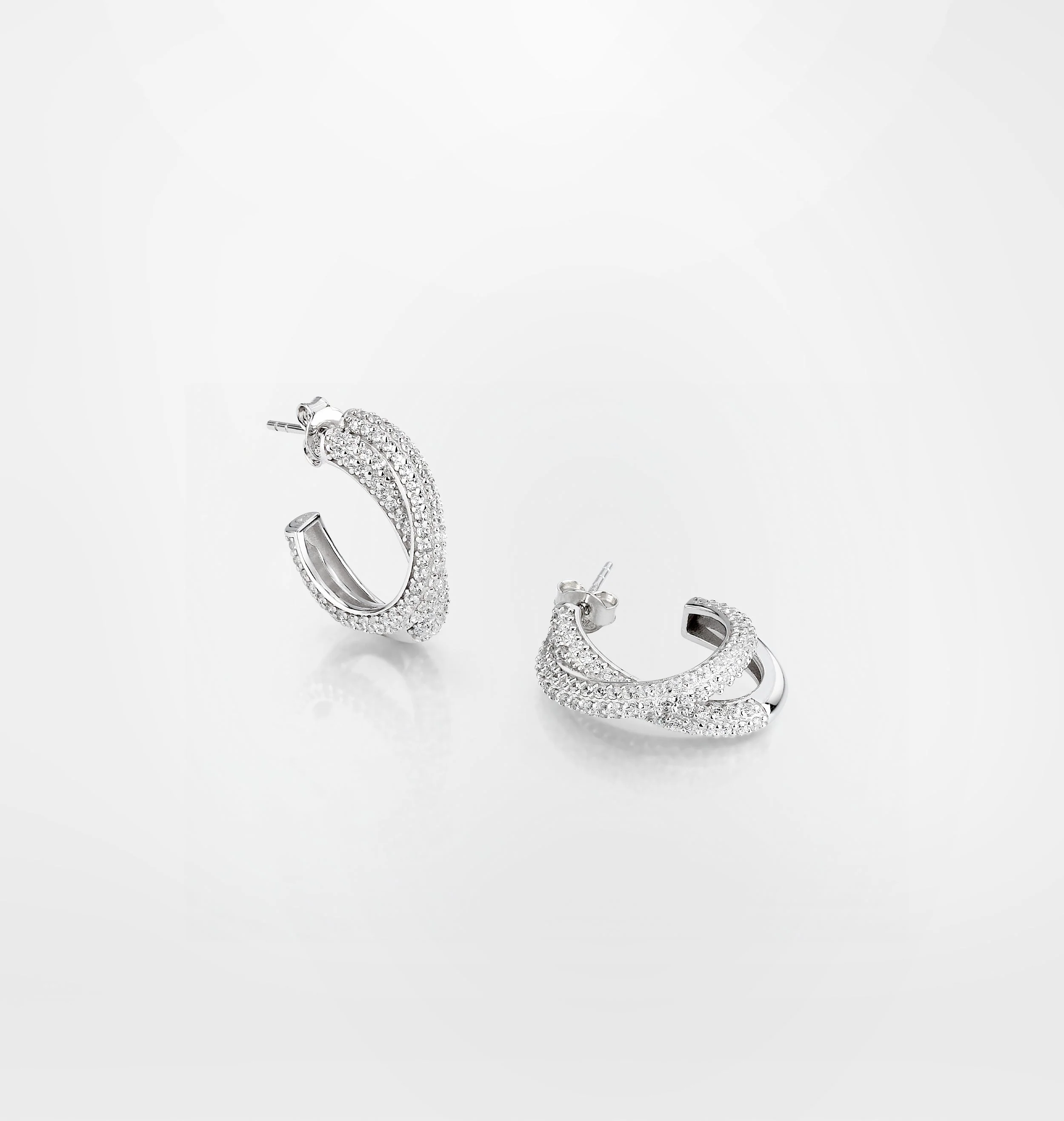 PAVÈ TWISTED HOOP EARRINGS SILVER 925